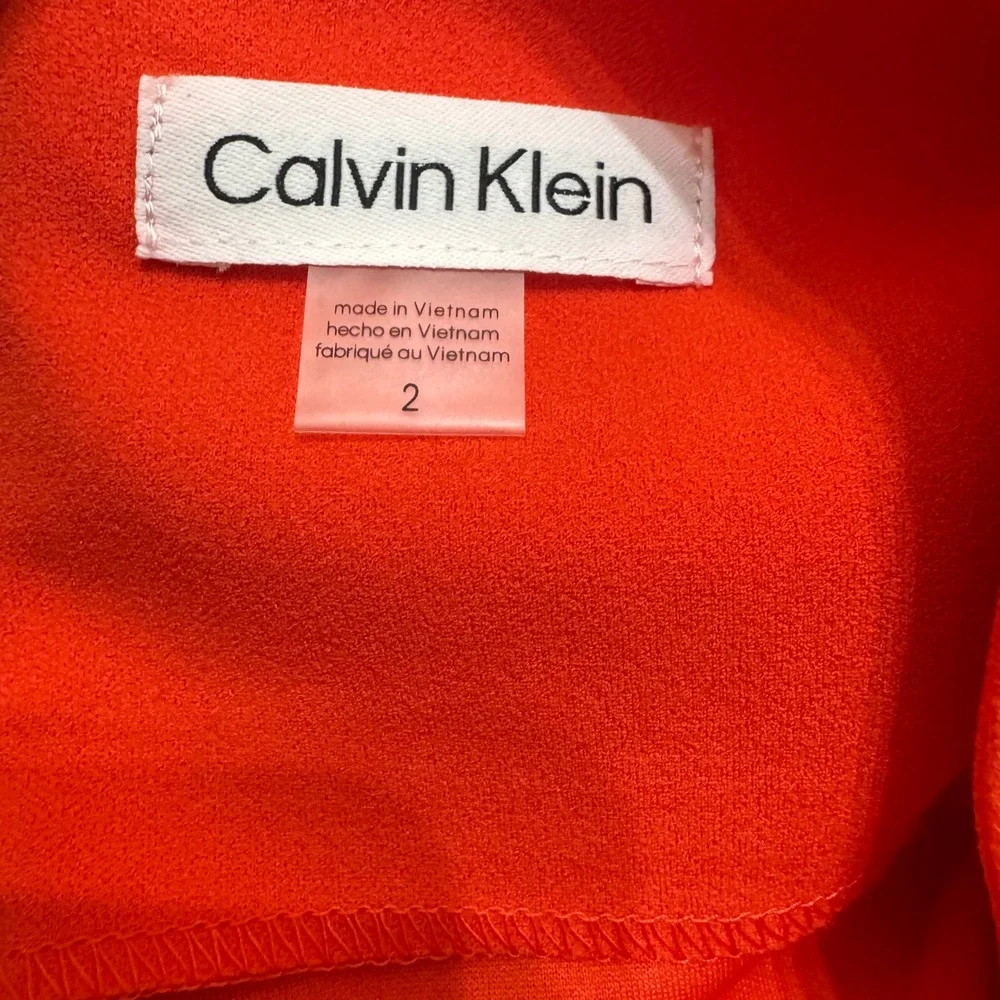 Calvin Klein‎ Belted Sheath Dress Women 2 Orange NEW CD2C1F2W Short Sleeve